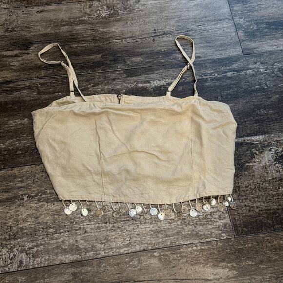 Jason Wu Crop Top Womens 8 Beige Mother of Pearl Shell Beaded Trim Summer NWT - Picture 2 of 13